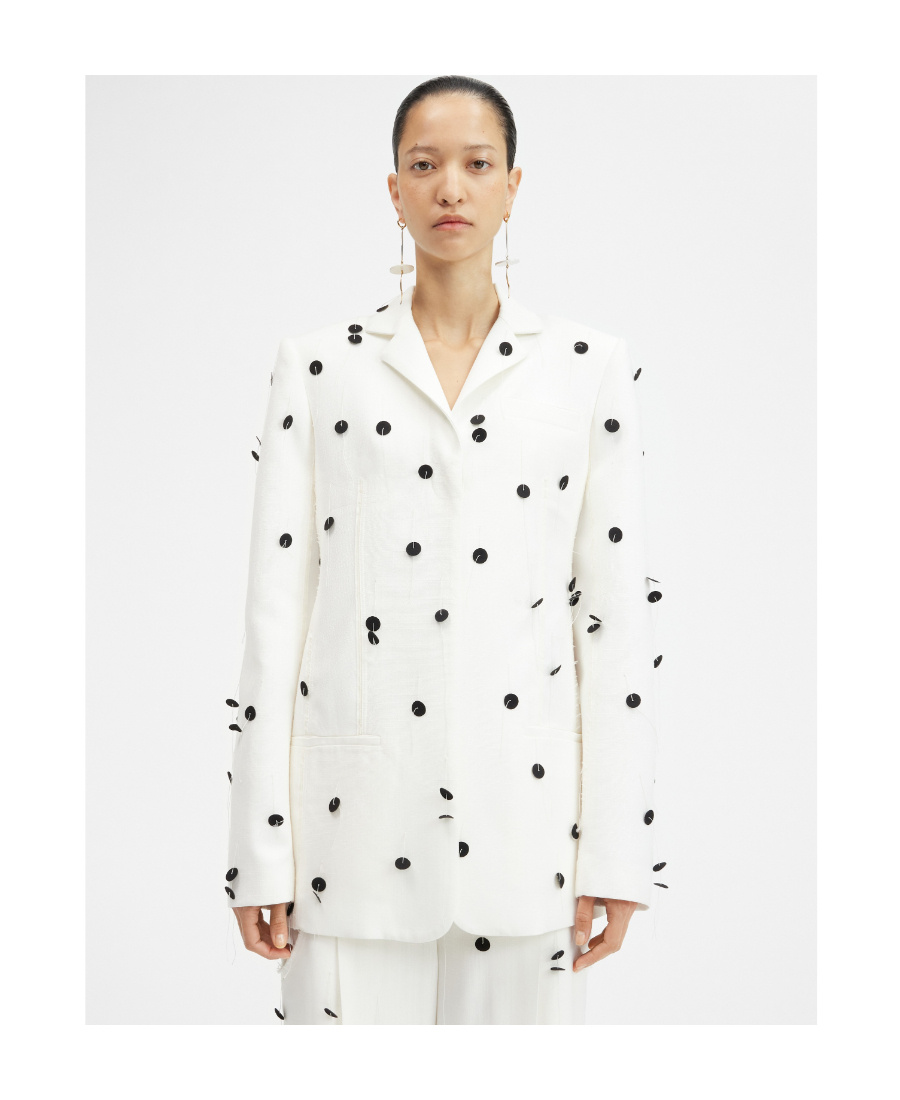 Jacquemus Le Veste Caraco Embroidered Polka Dot Belted Single Breasted Blazer In White