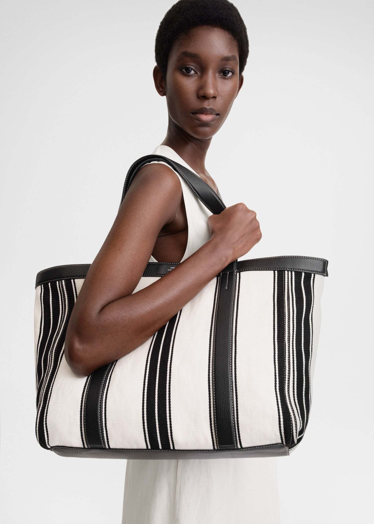 Totême Striped Canvas Tote In Black