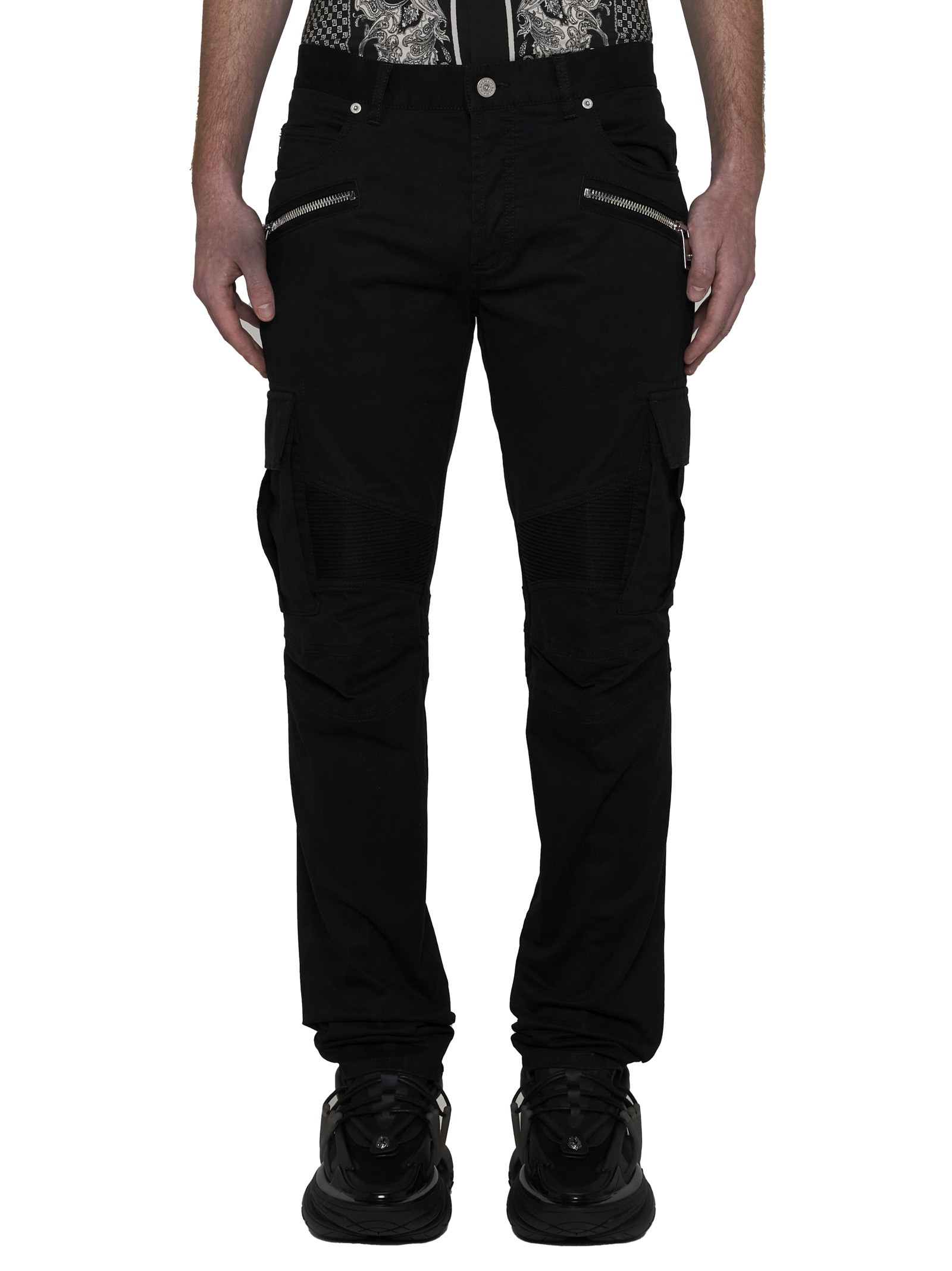 Shop Balmain Cargo-pockets Stretch-cotton Trousers In Black