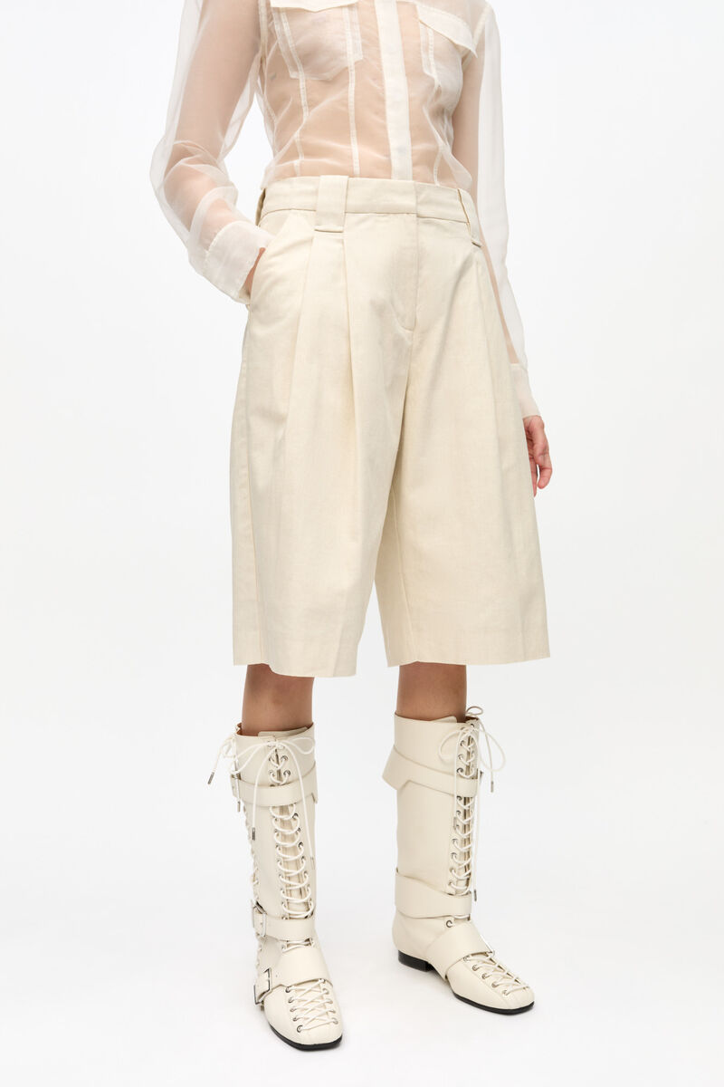 Ganni Melange Tailoring Wide Shorts In Nude