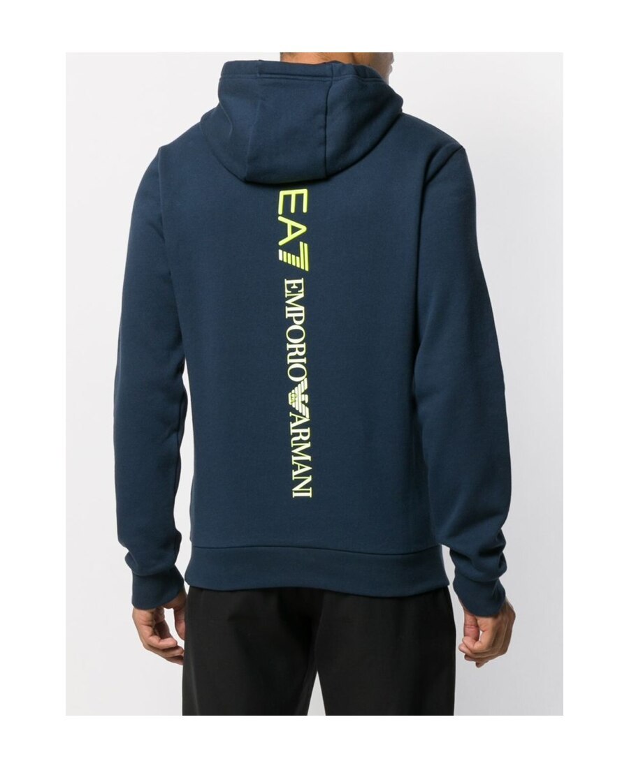 Ea7 Logo Hooded Sweater In Blue