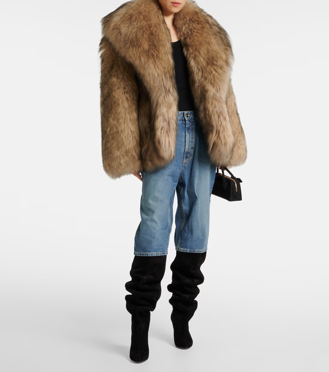 Alaïa Fur Coat With Lapel In Brown