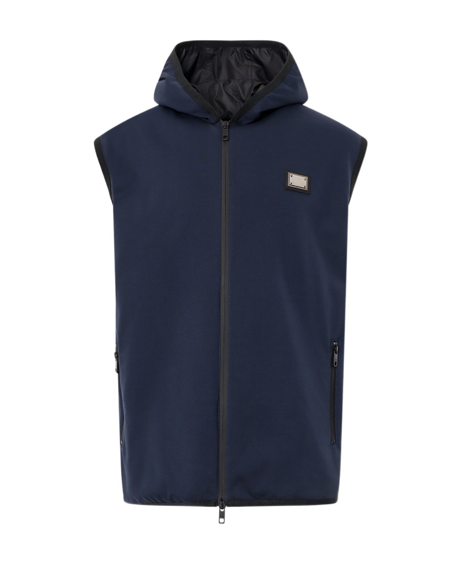 Dolce & Gabbana Sleeveless Jacket Hooded Design Grosgrain Profiles In Black