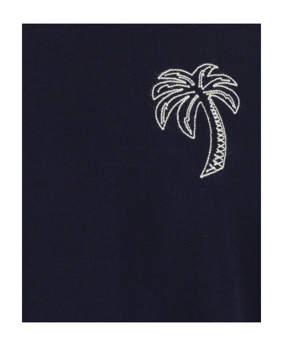 Palm Angels Embroidered Palm Sweater Black White In Black