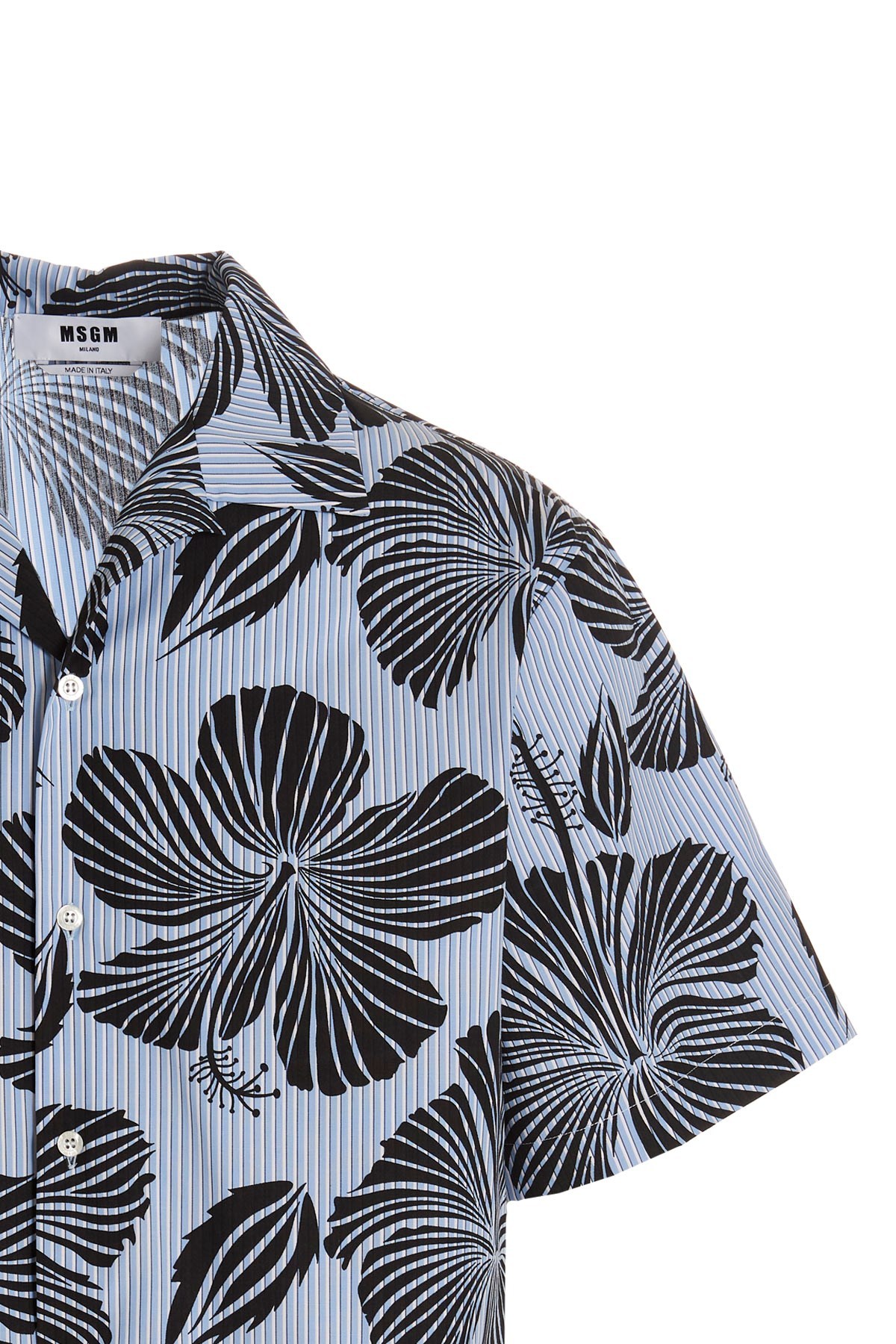 Msgm Hibiscus Print Abowling Shirt In Black