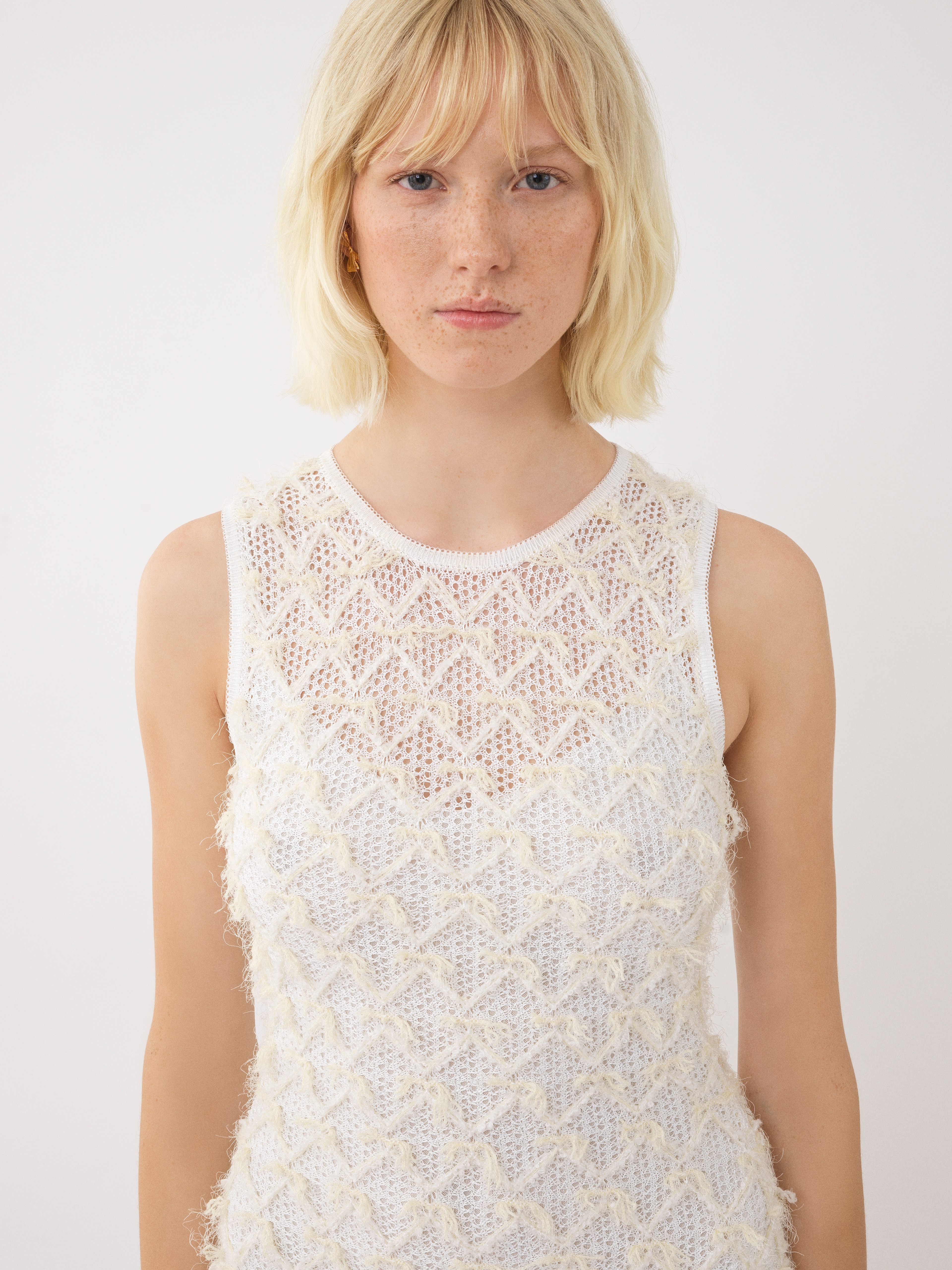 Chloé Tweed Lace Knit Mini Dress In White
