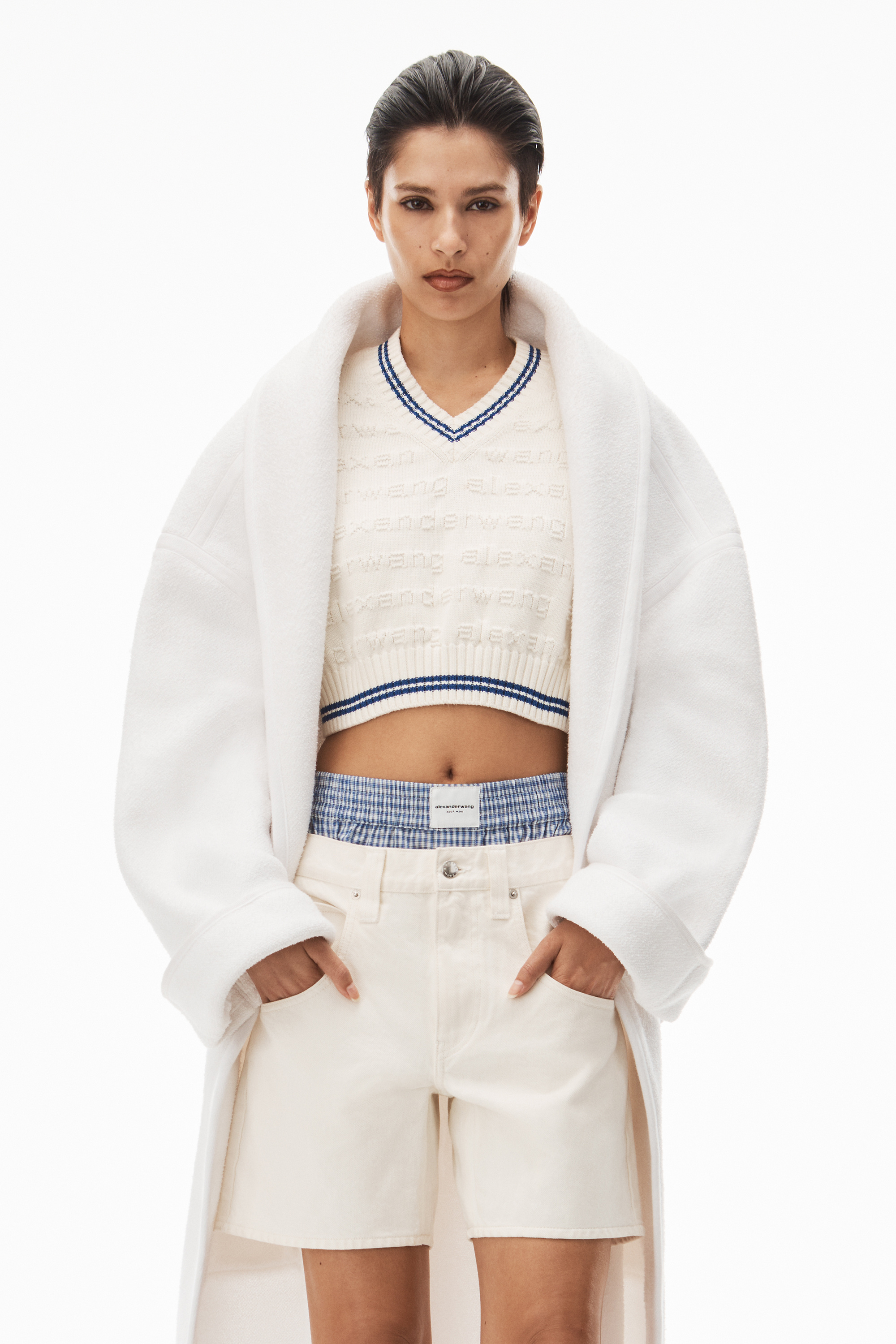 ALEXANDER WANG LAYERED COTTON DENIM SHORTS
