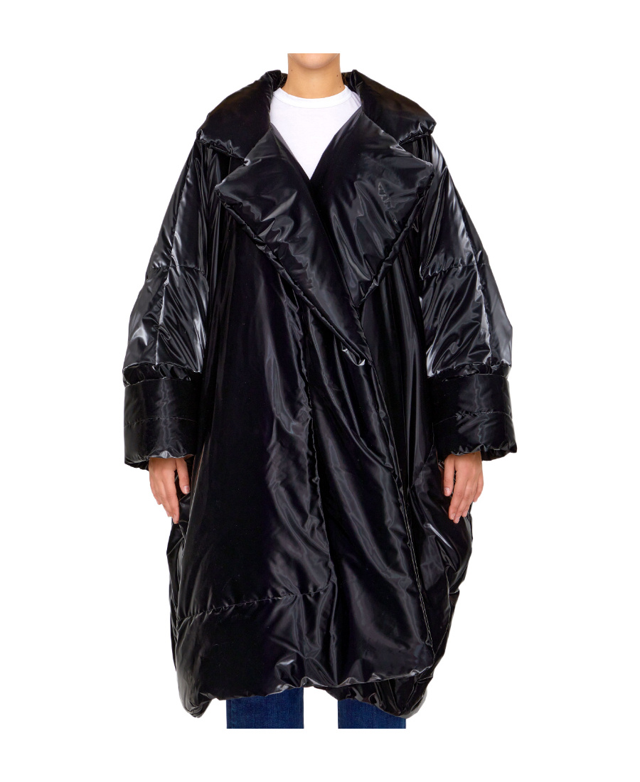 Saint Laurent Lacquered-finish Oversized Coat In Black
