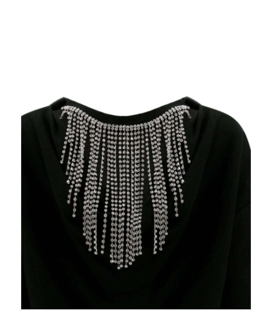 Area Black Crystal Tassel Decorated Pullover In Black