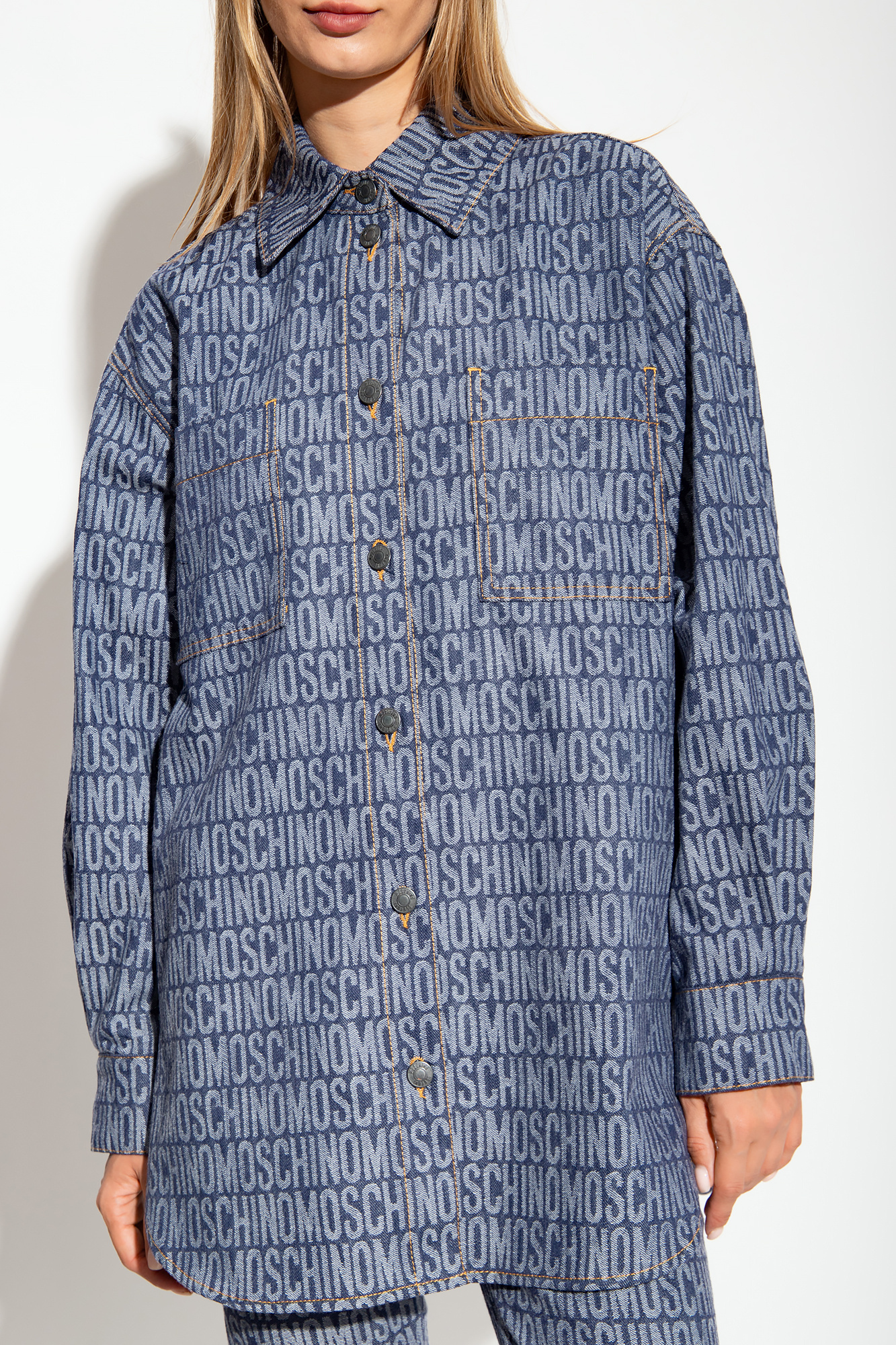 Moschino Blue All Over Denim Shirt In Blue