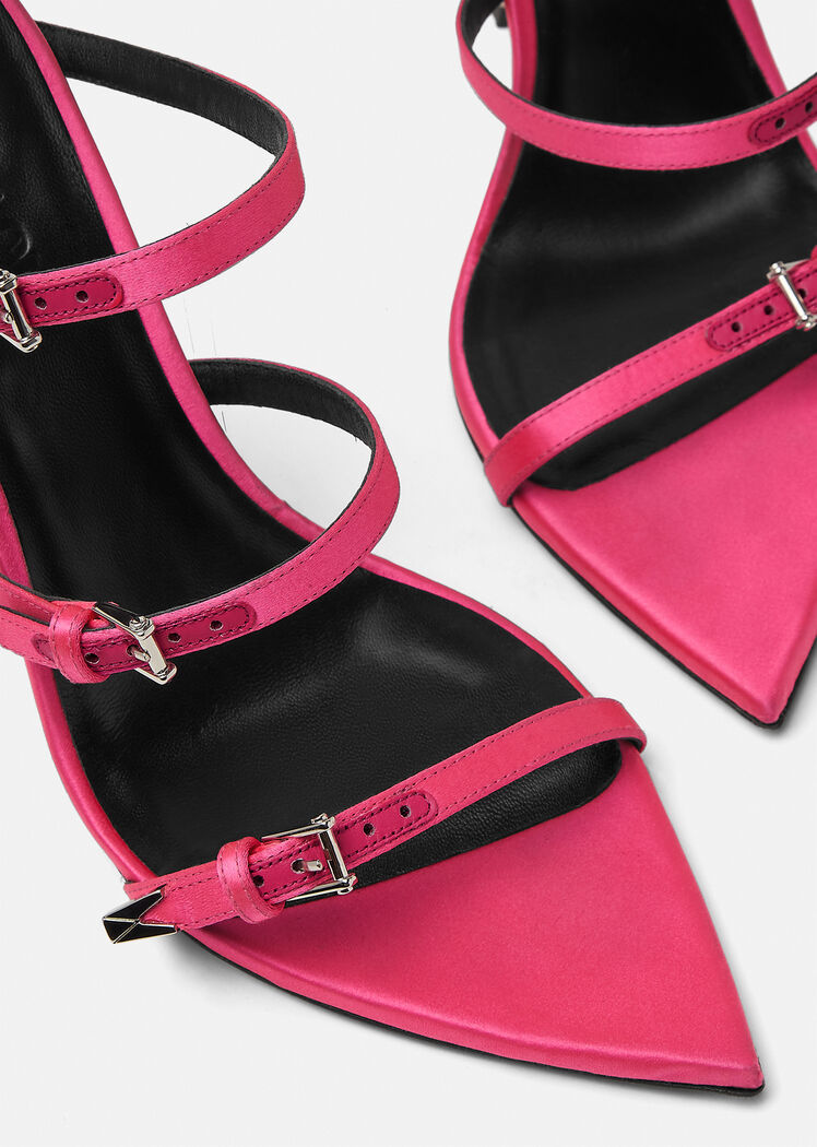 Versace Pin-point 120mm Strappy Sandals In Pink