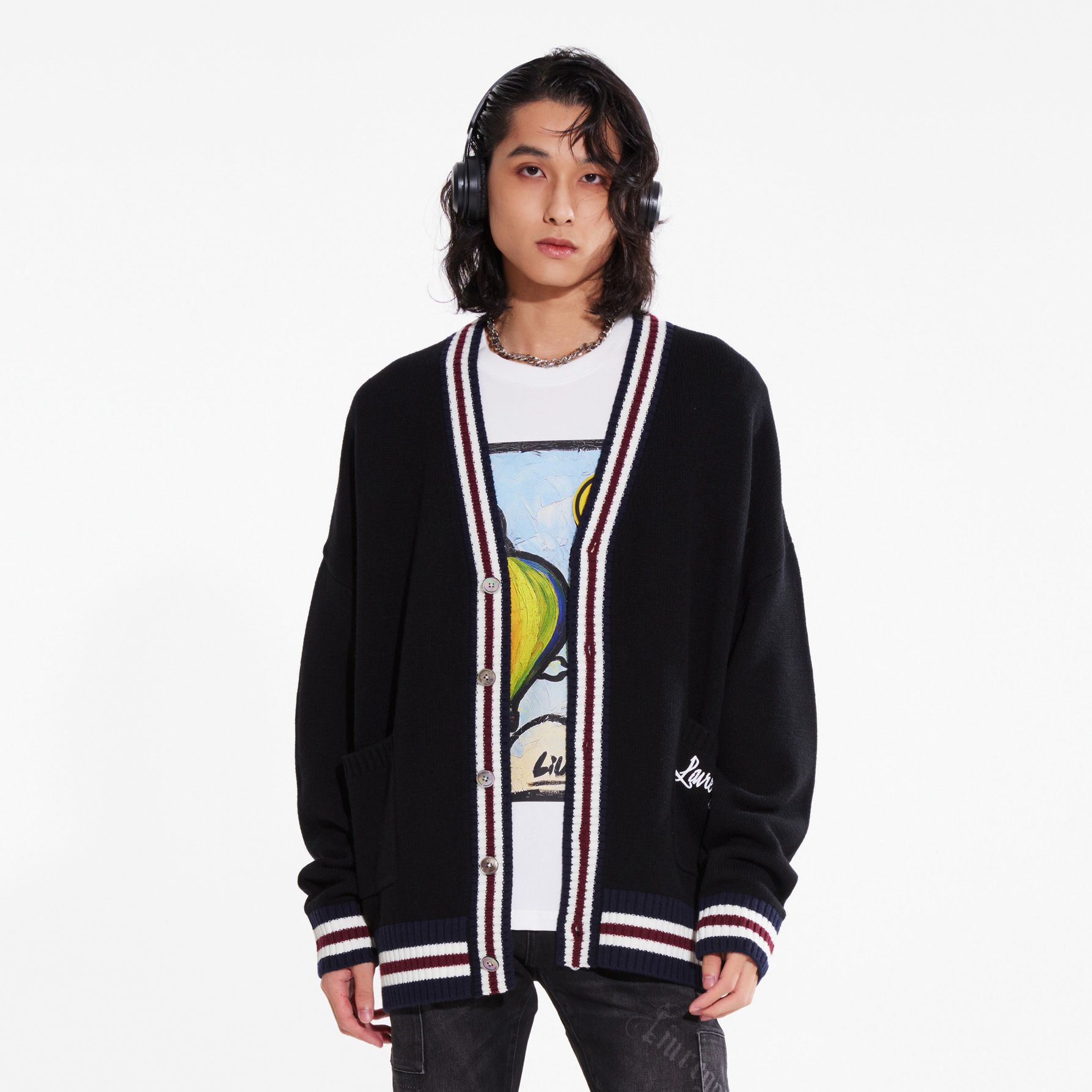 Liuregali Sonic Jacquard Knitted Cardigan In Black