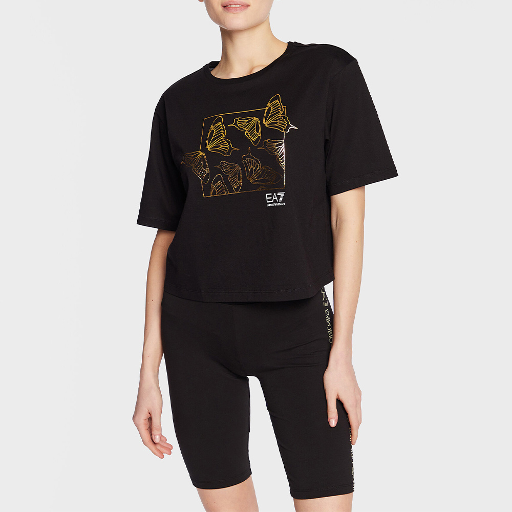 Ea7 T-shirt With Round Neck And Short Sleeves In Black