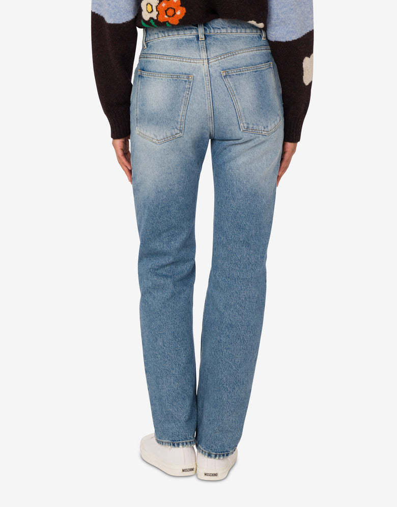Moschino Straight Patchwork Trousers Heart Patch In Blue