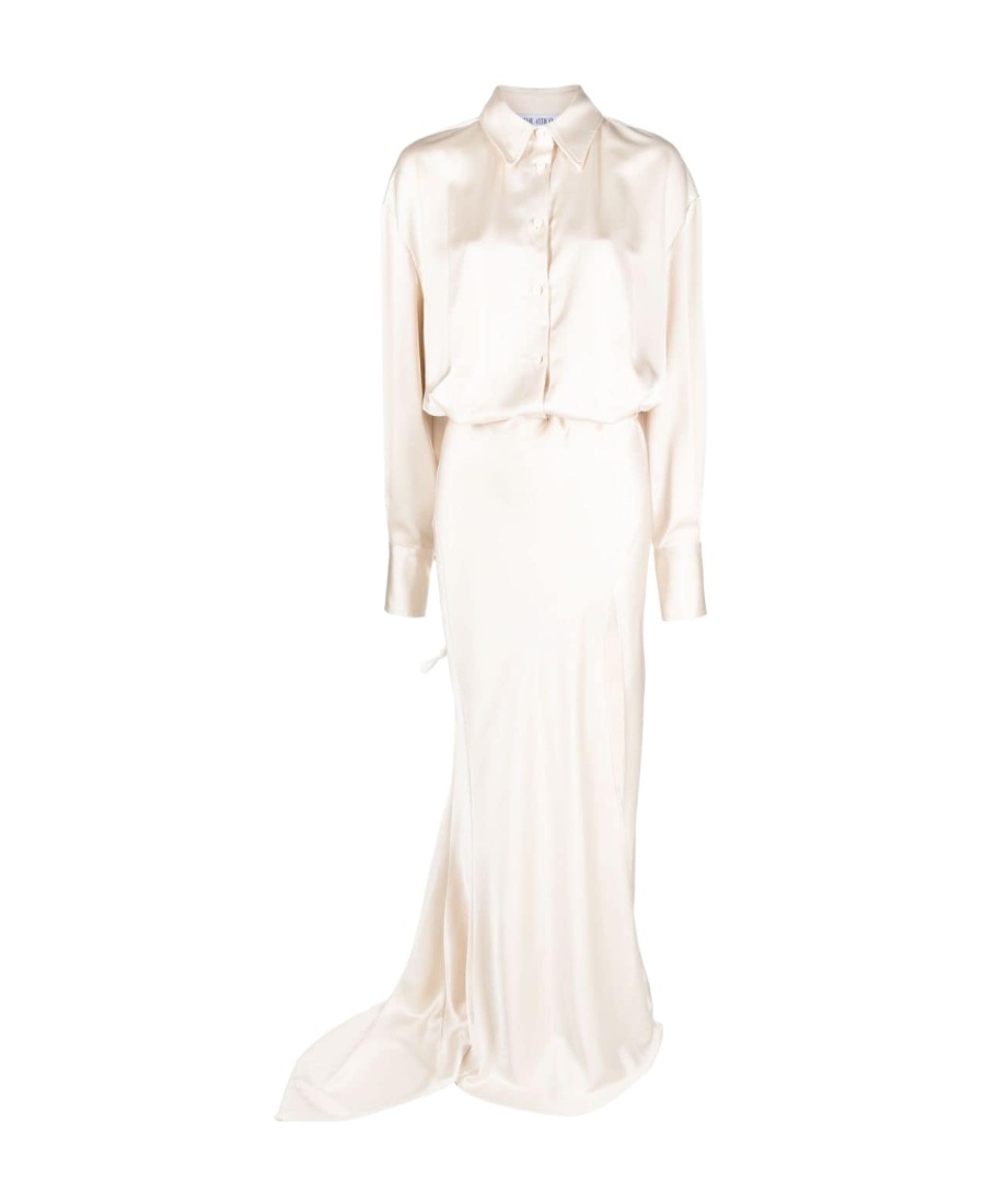 Attico Long-sleeve Satin Gown In White