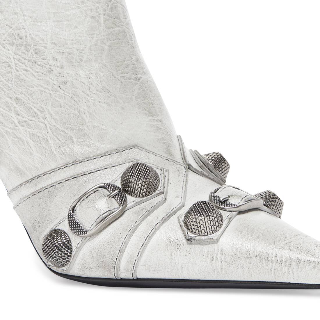 Balenciaga Cagole Leather Knee Boots With Stiletto Heel In White