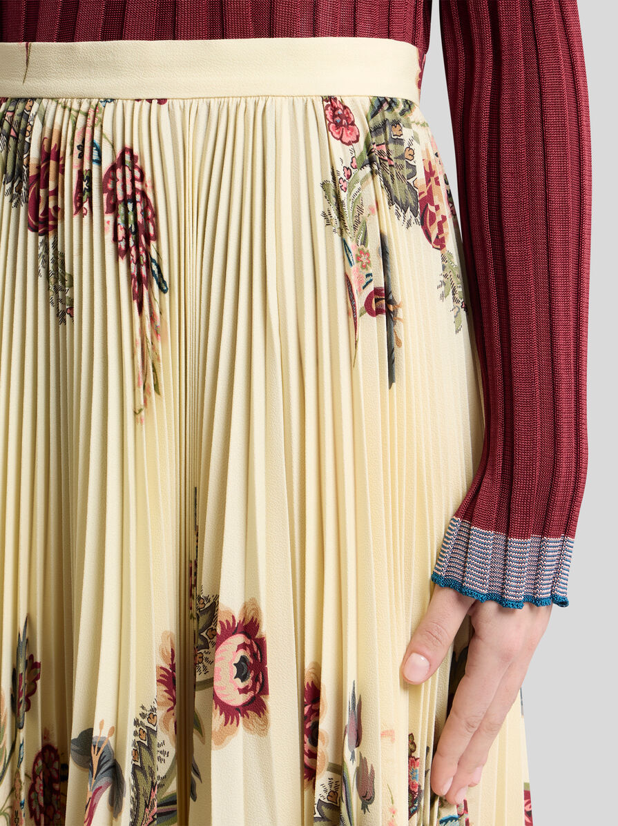 Etro Floral Print Pleated Midi Skirt In Yellow