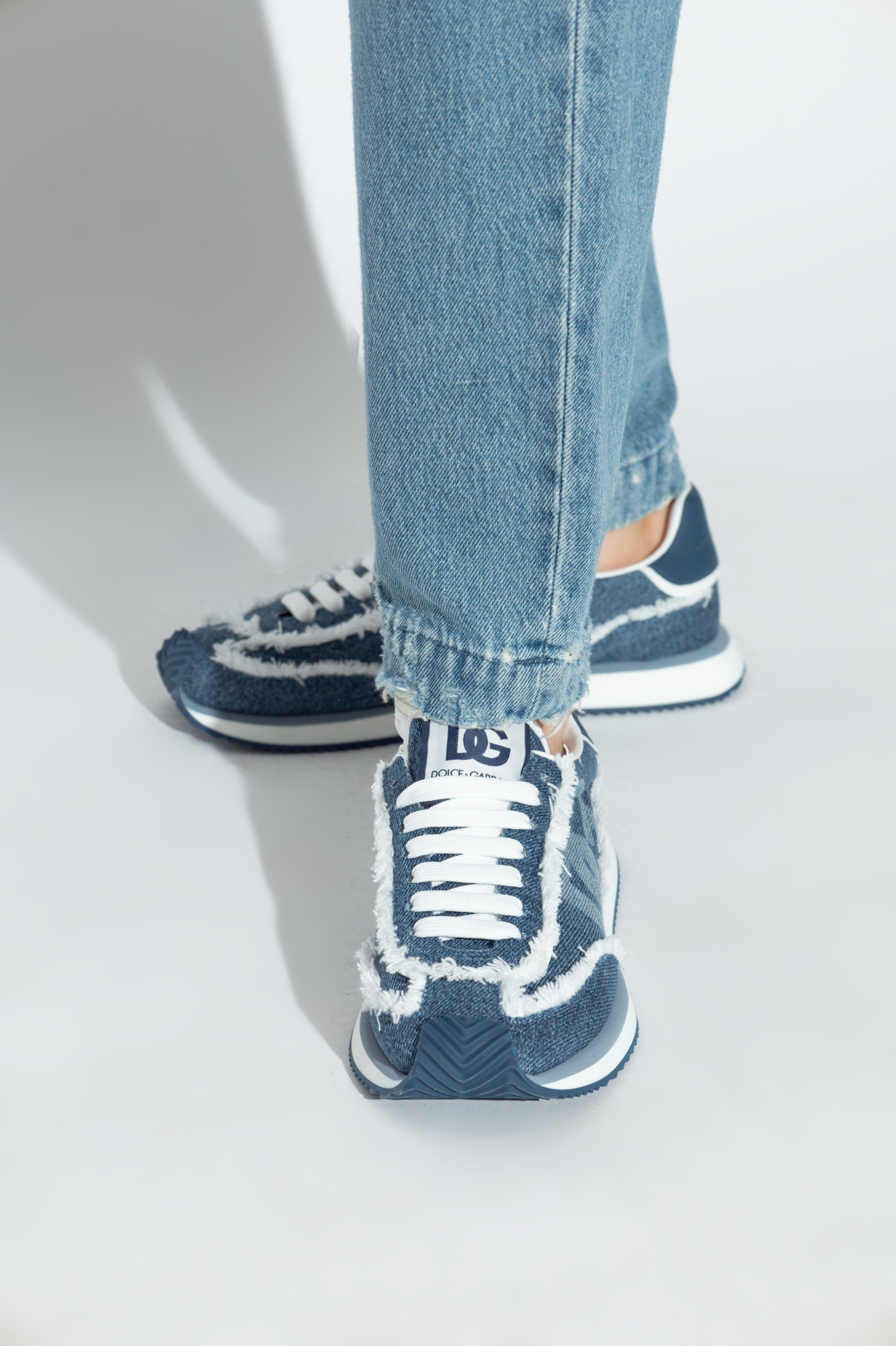 Dolce & Gabbana Blue Mixed-material 'dg' Cushion Sneakers In Blue
