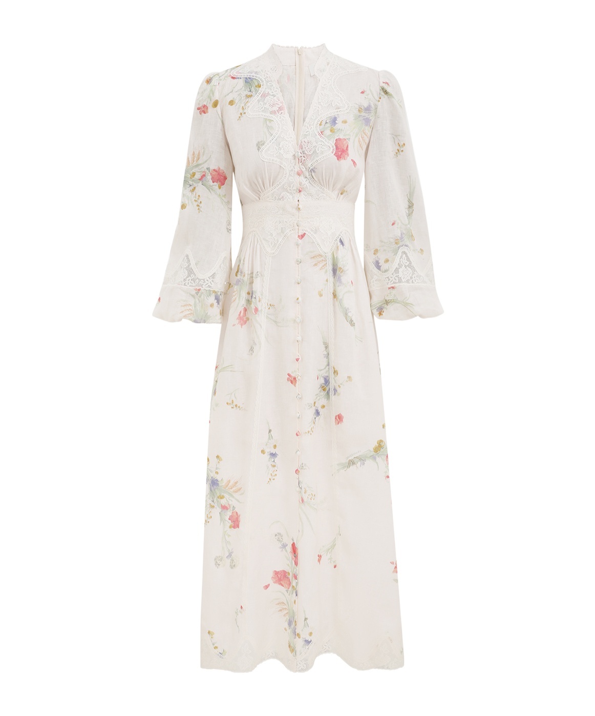 Zimmermann Lucky Floral Linen Lace Midi Dress