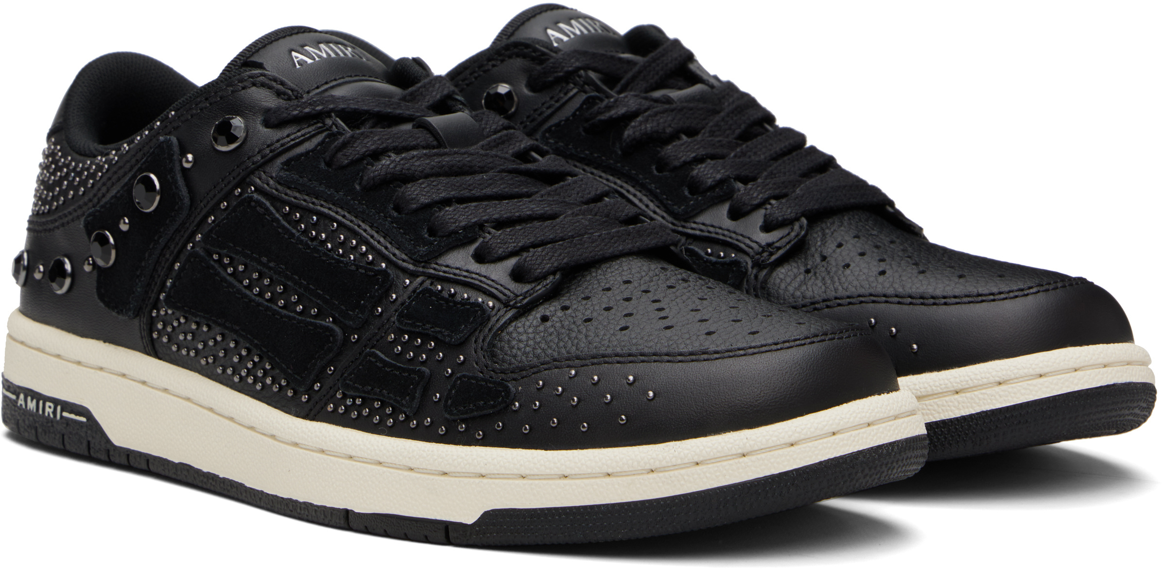 Amiri Two-tone Leather Skel Sneakers With Textured Finish In Black