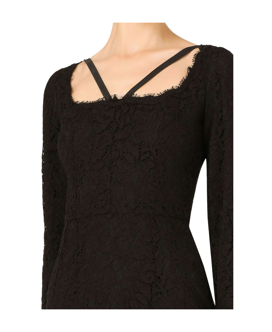 Dolce & Gabbana Black Stretch Silk Charmeuse Lace Dress In Black