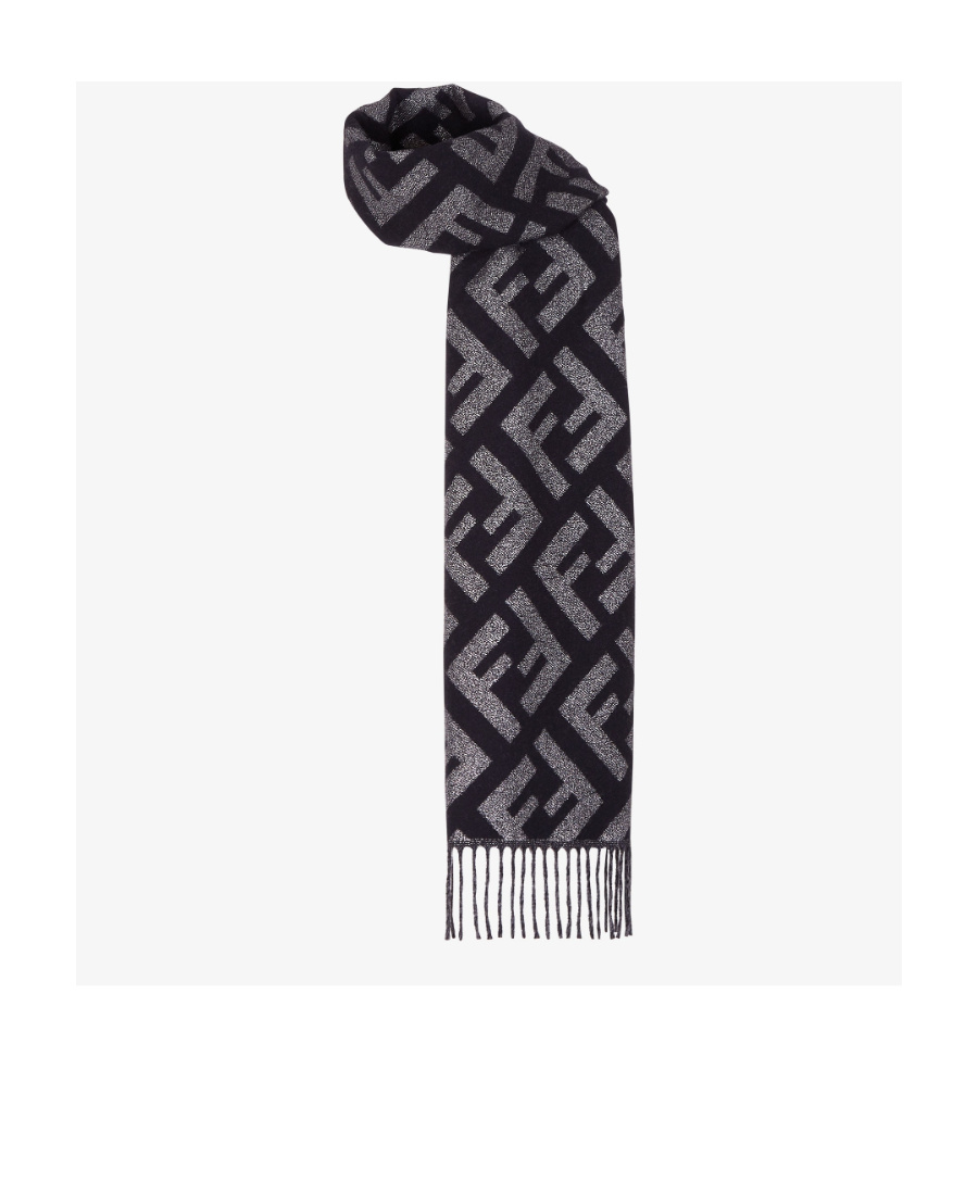 Fendi Ff Jacquard Fringed-edge Scarf In Black