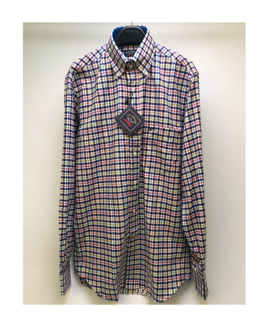 Shop Paul & Shark Lapel Plaid Long-sleeved Shirt In Multicolor