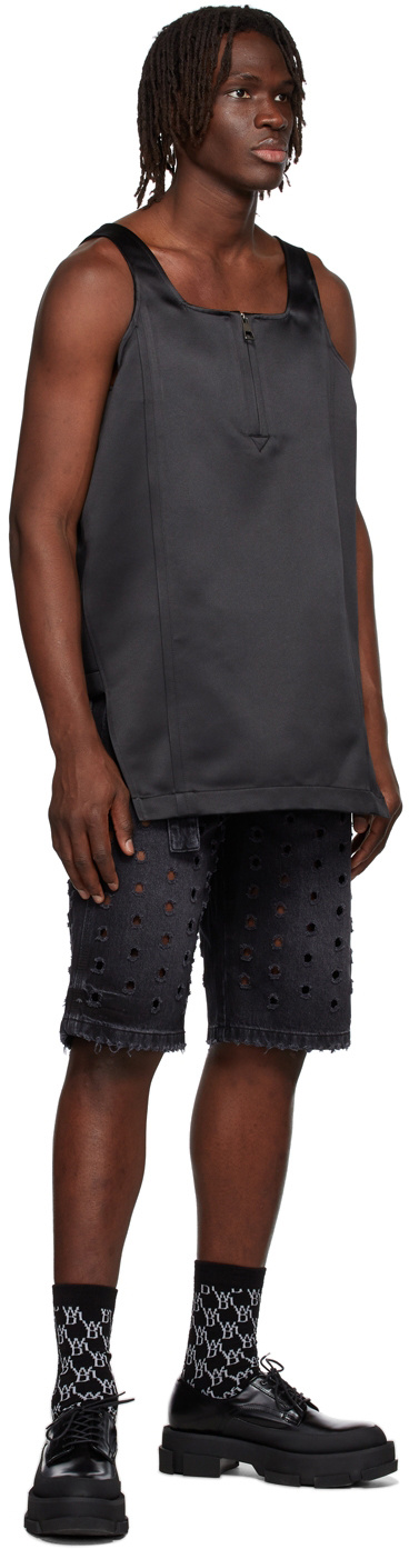 We11 Done Black Square Collar Semi-zipper Vest In Black
