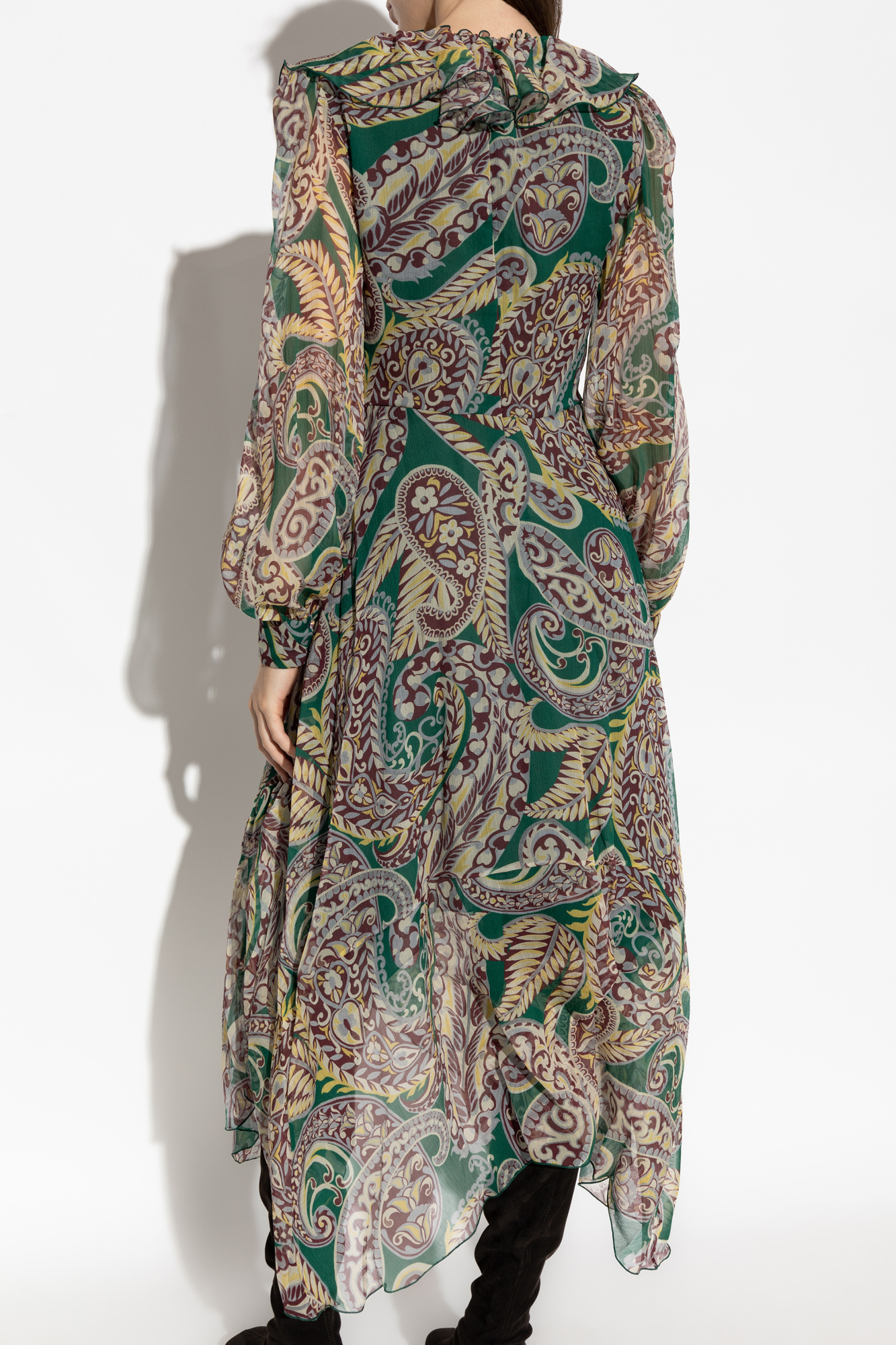 Etro Long Silk Crepon Dress With Paisley Motif In Multi