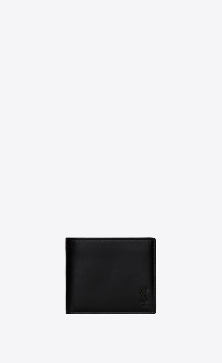 Saint Laurent Logo Plaque Bi-fold Wallet In Black
