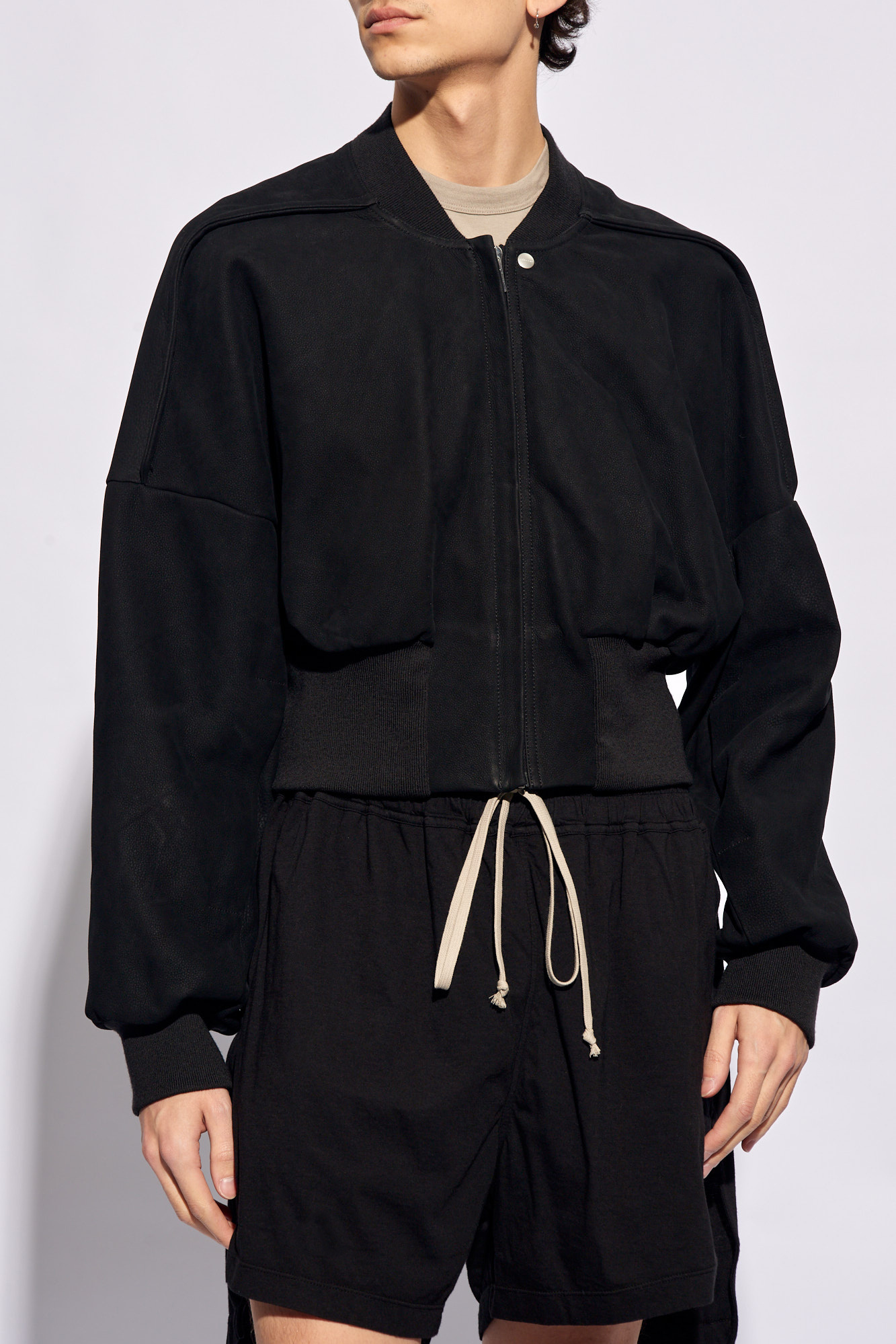 Rick Owens Flight Leather Cropped Jacket In Black
