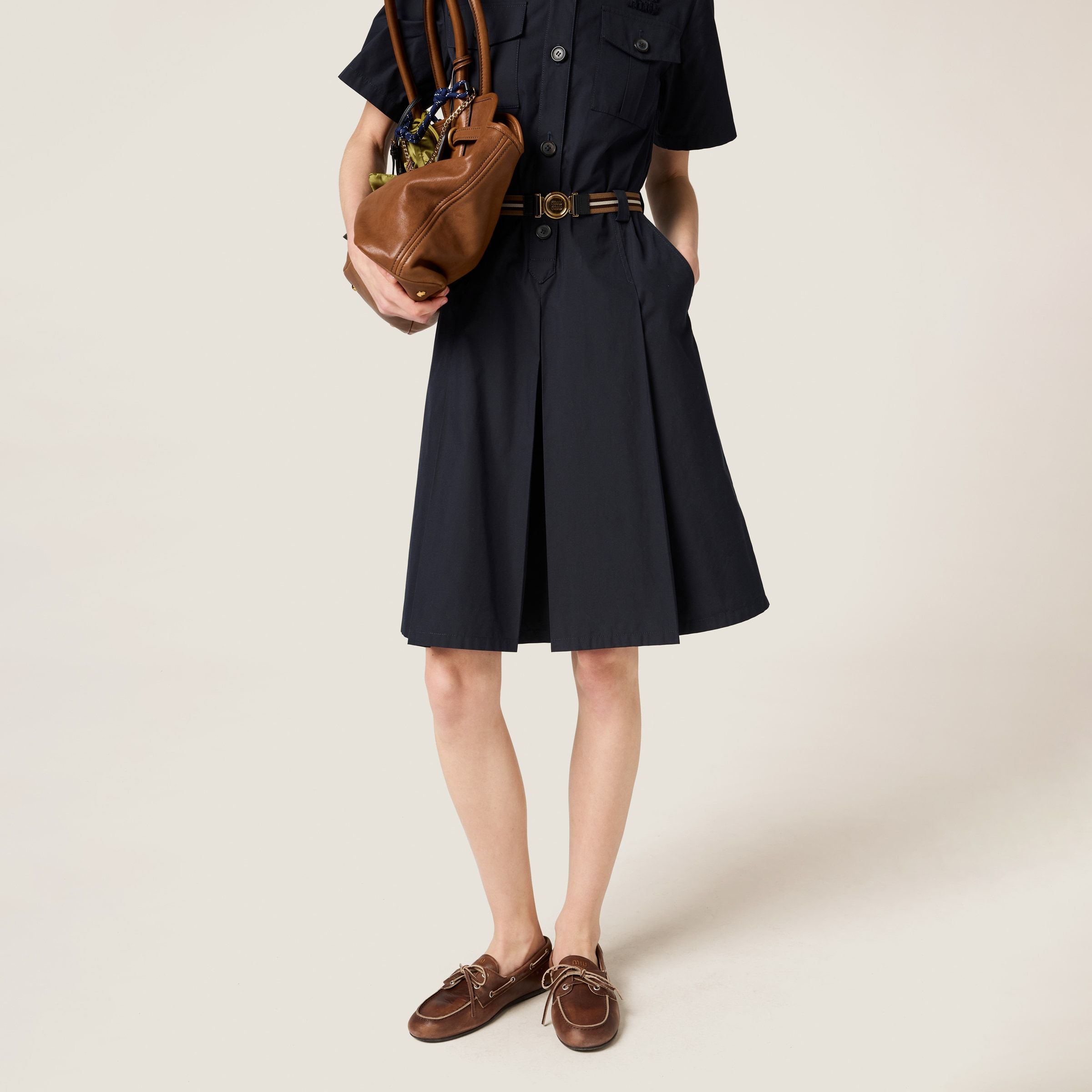 Miu Miu Mc Panama Night Blue Dress With Pockets In Blue