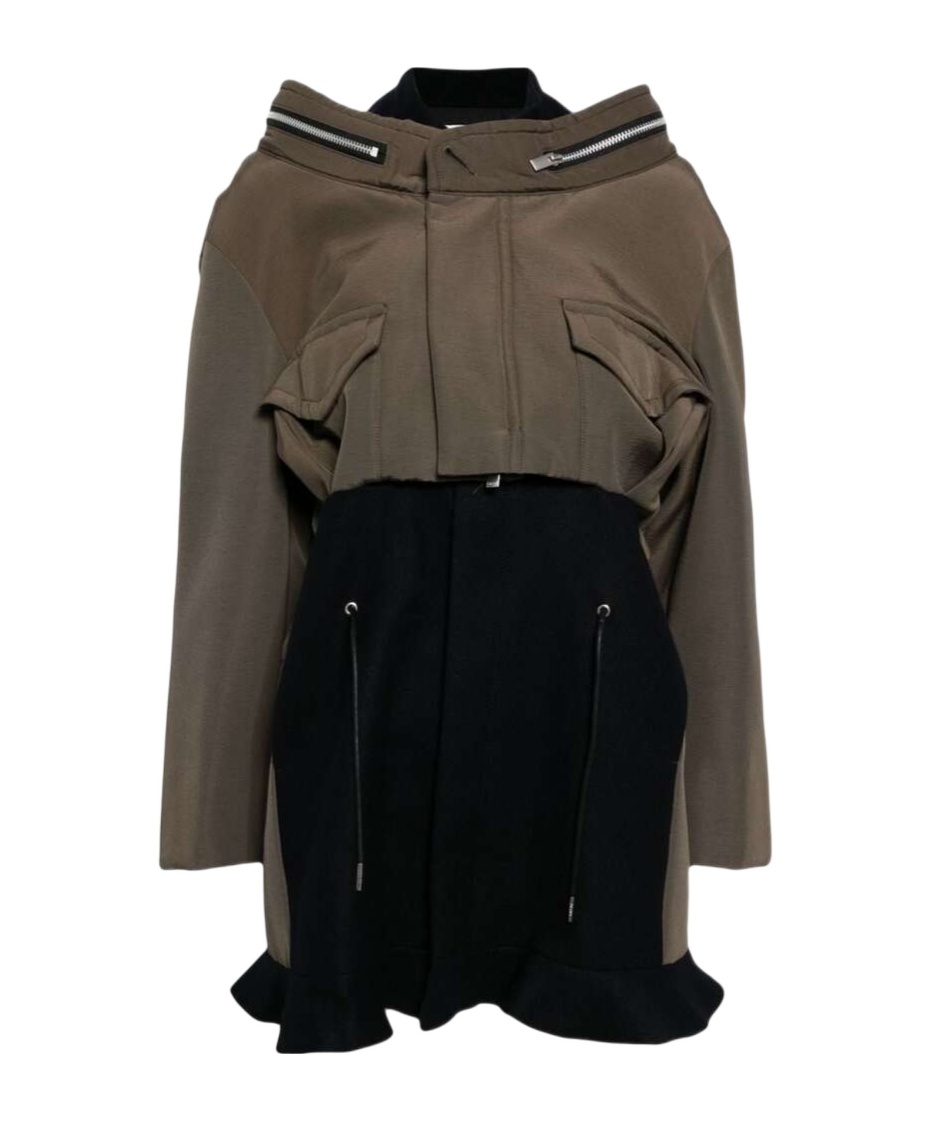 Sacai Grosgrain Bonding X Wool Melton Dress In Black