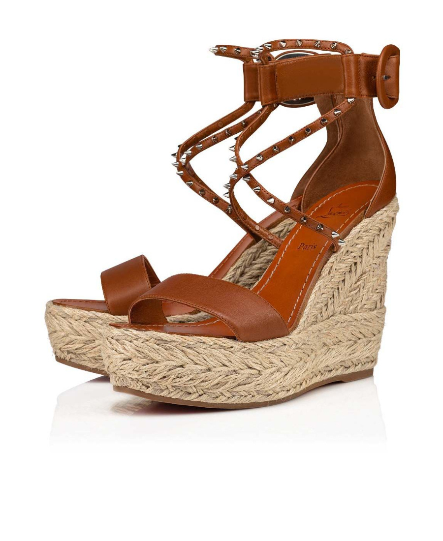 Christian Louboutin Chocazeppa 120 Studded Leather Espadrille Wedge Sandals In Nude