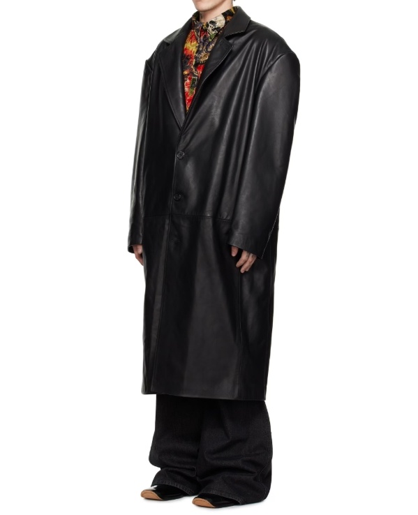 Lu'u Dan Black Crombie Leather Coat In Black