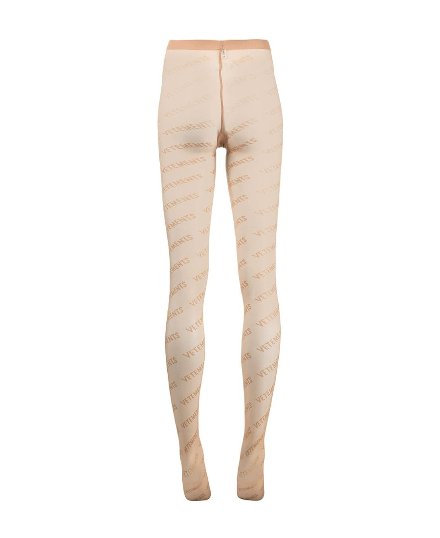 Vetements Logo-print Semi-sheer Tights In Nude