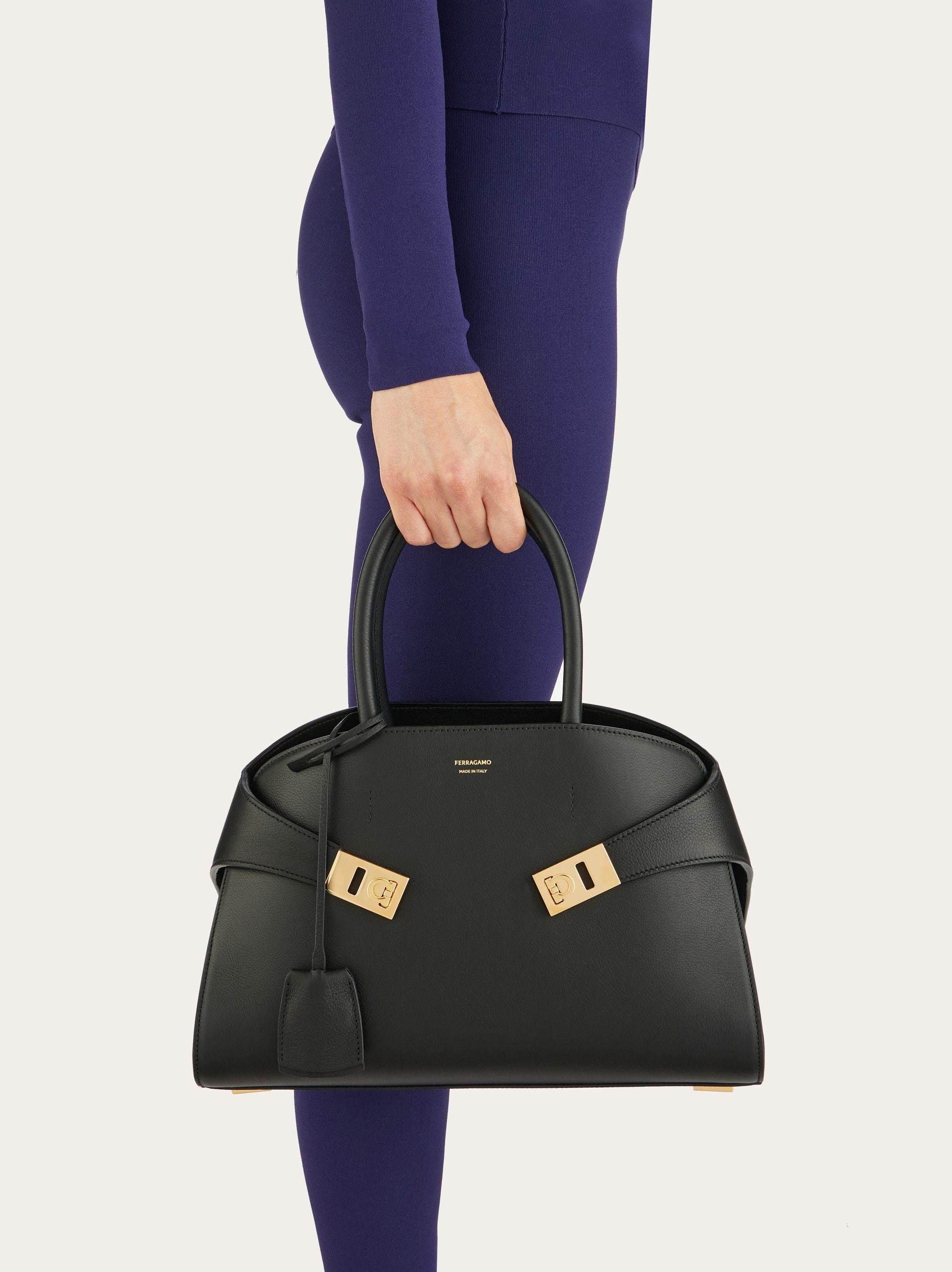 Shop Ferragamo Medium Hug Gancini-buckle Tote Bag In Black