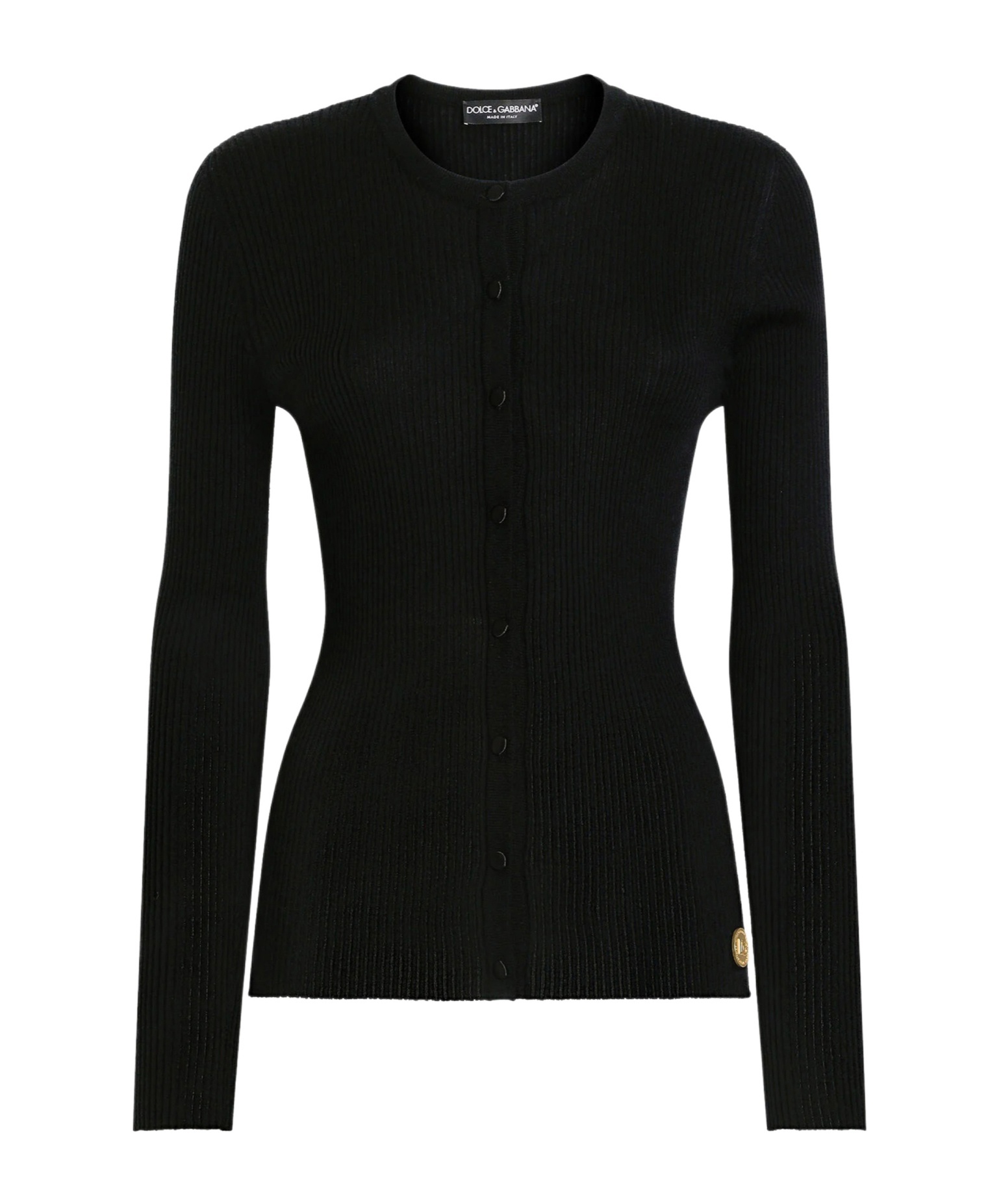 Dolce & Gabbana Long Sleeve Ribbed Knit Cardigan In Black