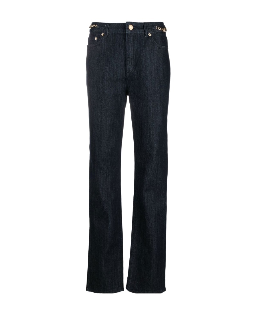 Shop Michael Kors Straight-leg Chain-detail Jeans In Black