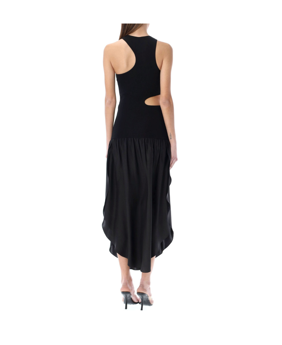 Stella Mccartney Asymmetric Cutout Stretch-jersey And Silk-satin Midi Dress In Black