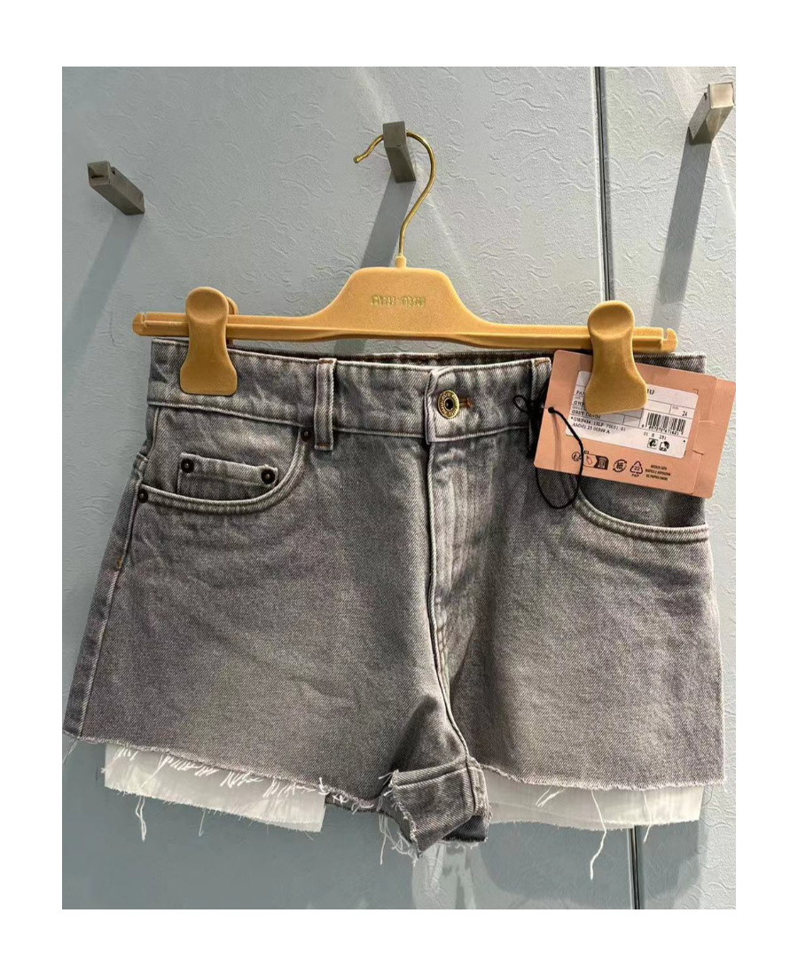 Miu Miu Edge-edged Denim Shorts In Grey