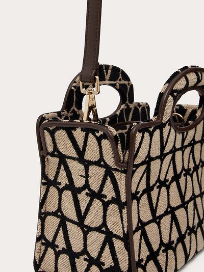 Valentino Le Troisième Mini Shopping Bag In Toile Iconographe In Nude