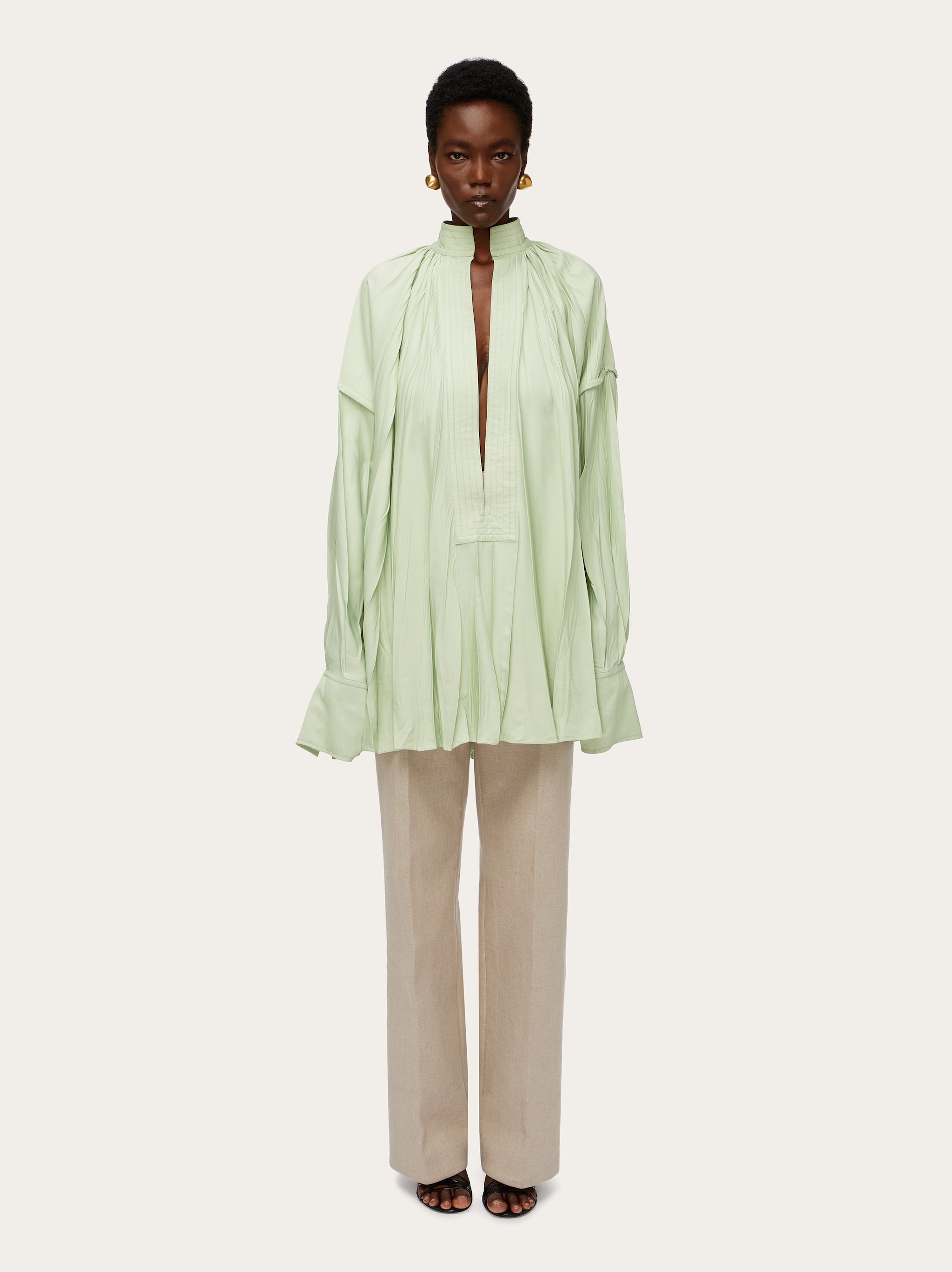 Ferragamo Oversized V-neck Top In Green