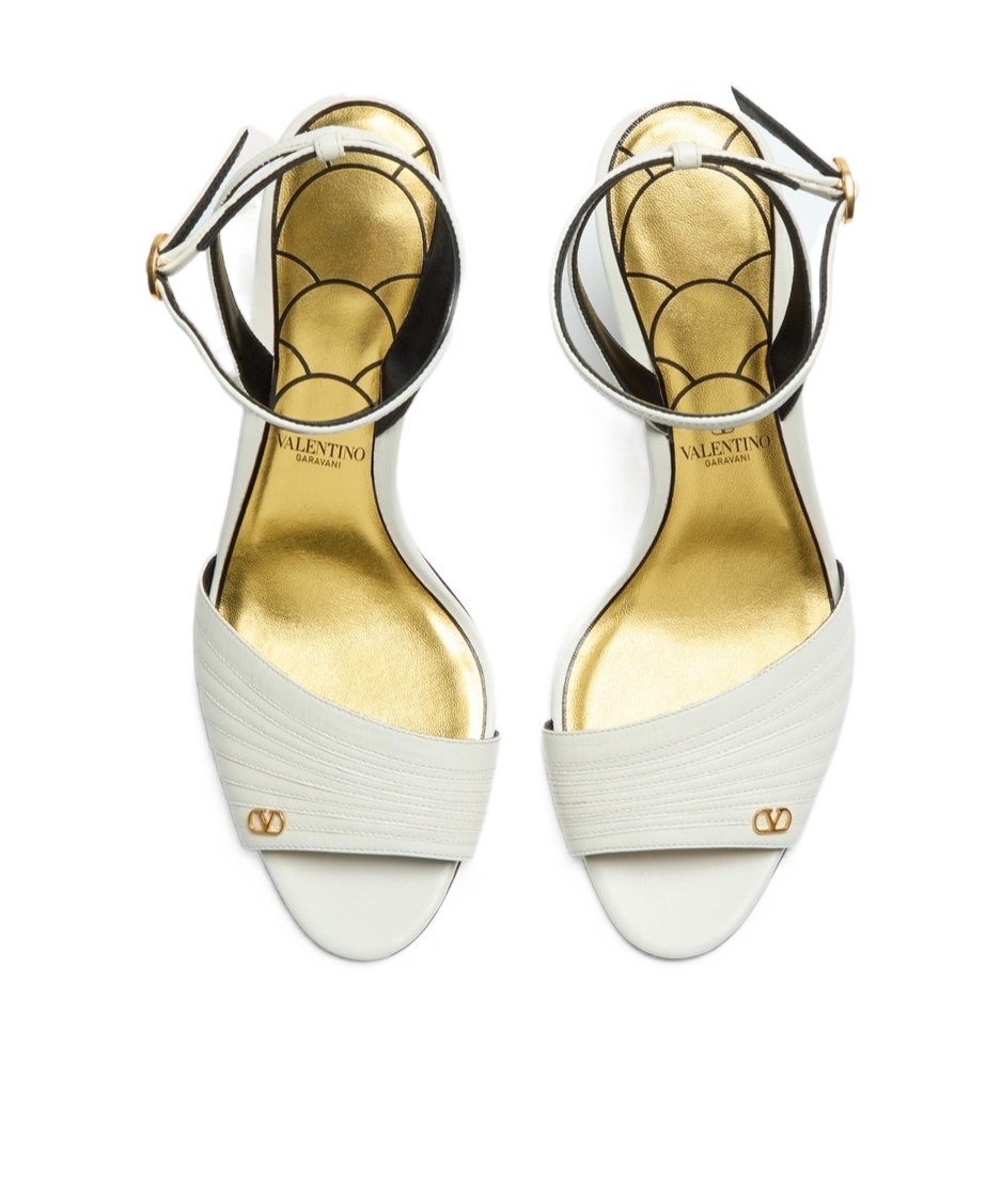 Valentino Ivory Goat Leather Stiletto Sandal With Striped Strap In White