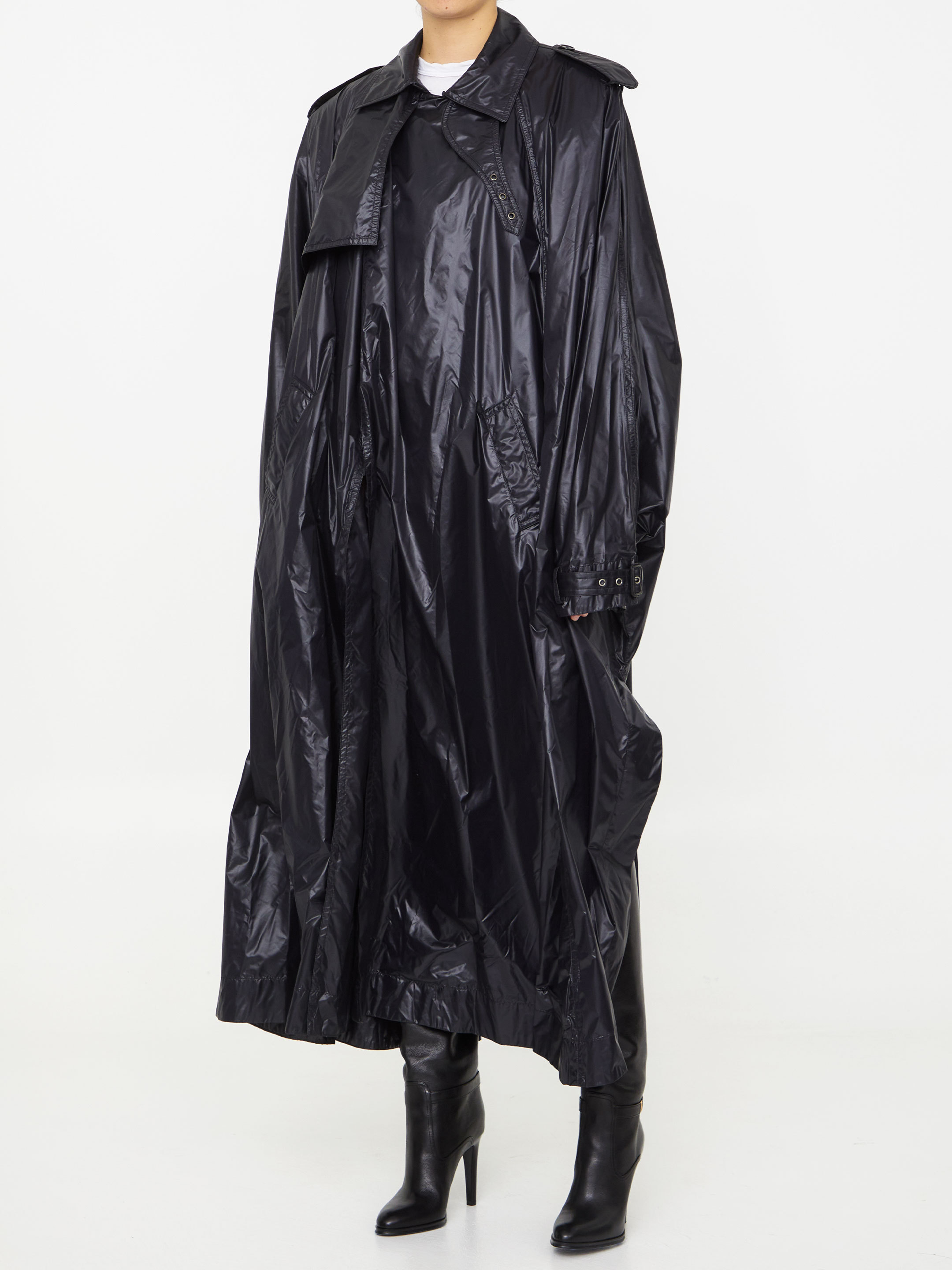 Saint Laurent Shoulder-pad Oversized Trench Coat In Black