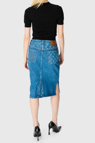 Marine Serre Denim Skirt Featuring Back Pockets And Belt Loops In Blue