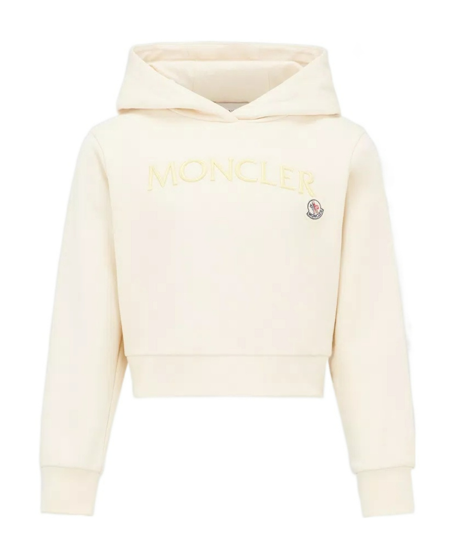 Moncler Embroidered-logo Cotton Hoodie In Nude