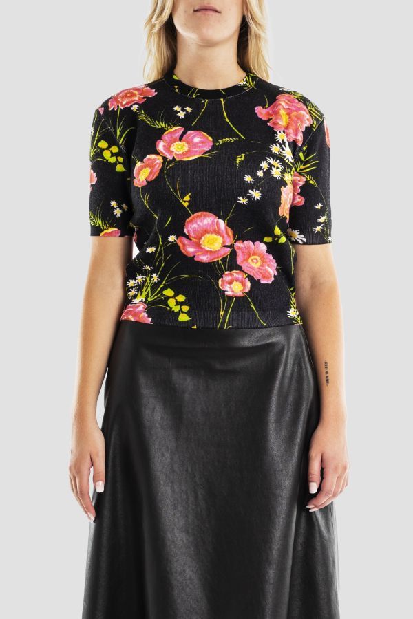 Balenciaga Floral-print Knitted Top In Black