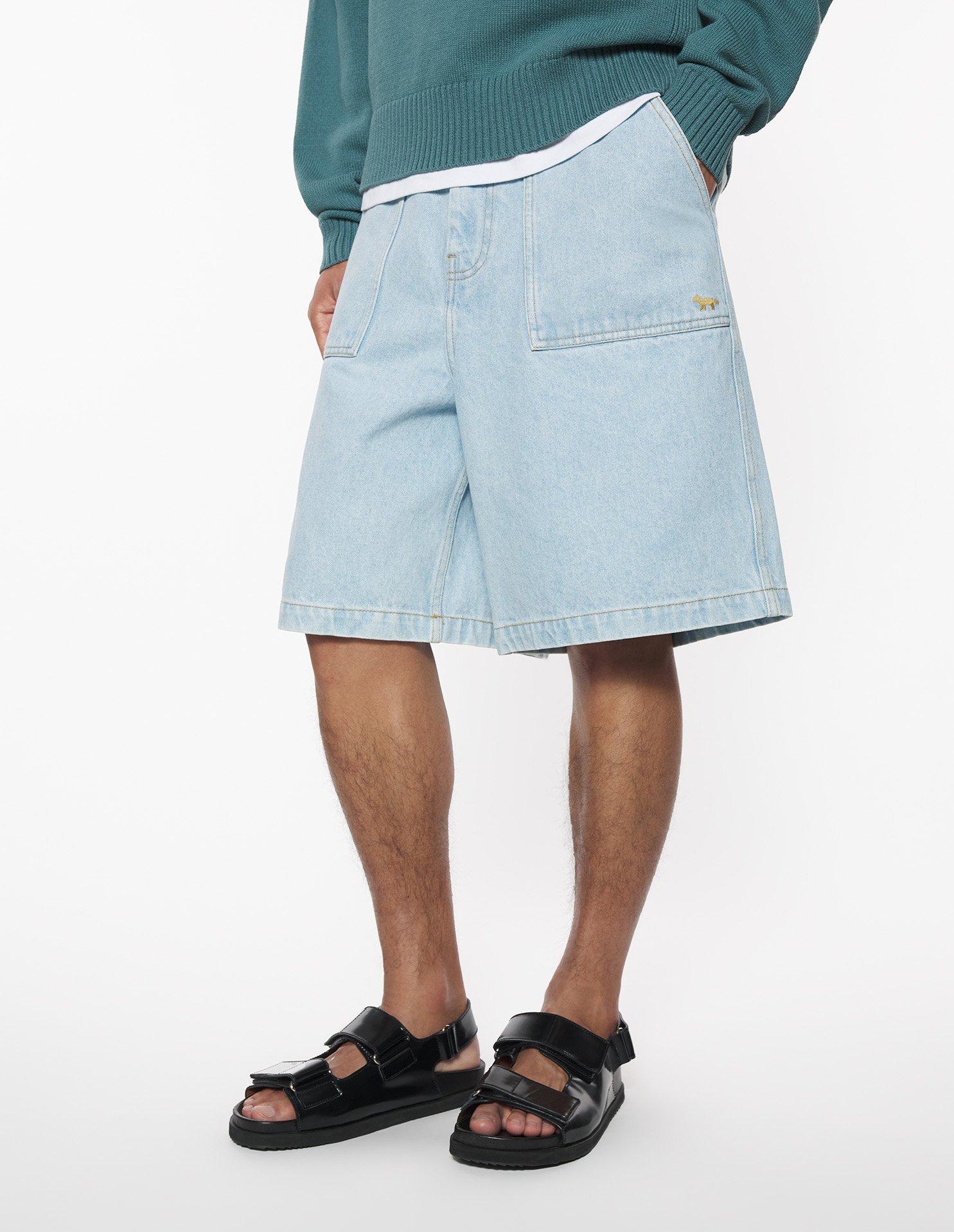 Shop Maison Kitsuné Denim Shorts In Water Washing