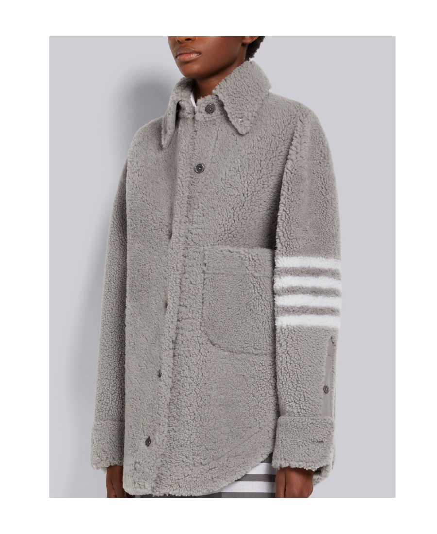 Thom Browne 4-bar Oversized Shirt Jacket In Gray